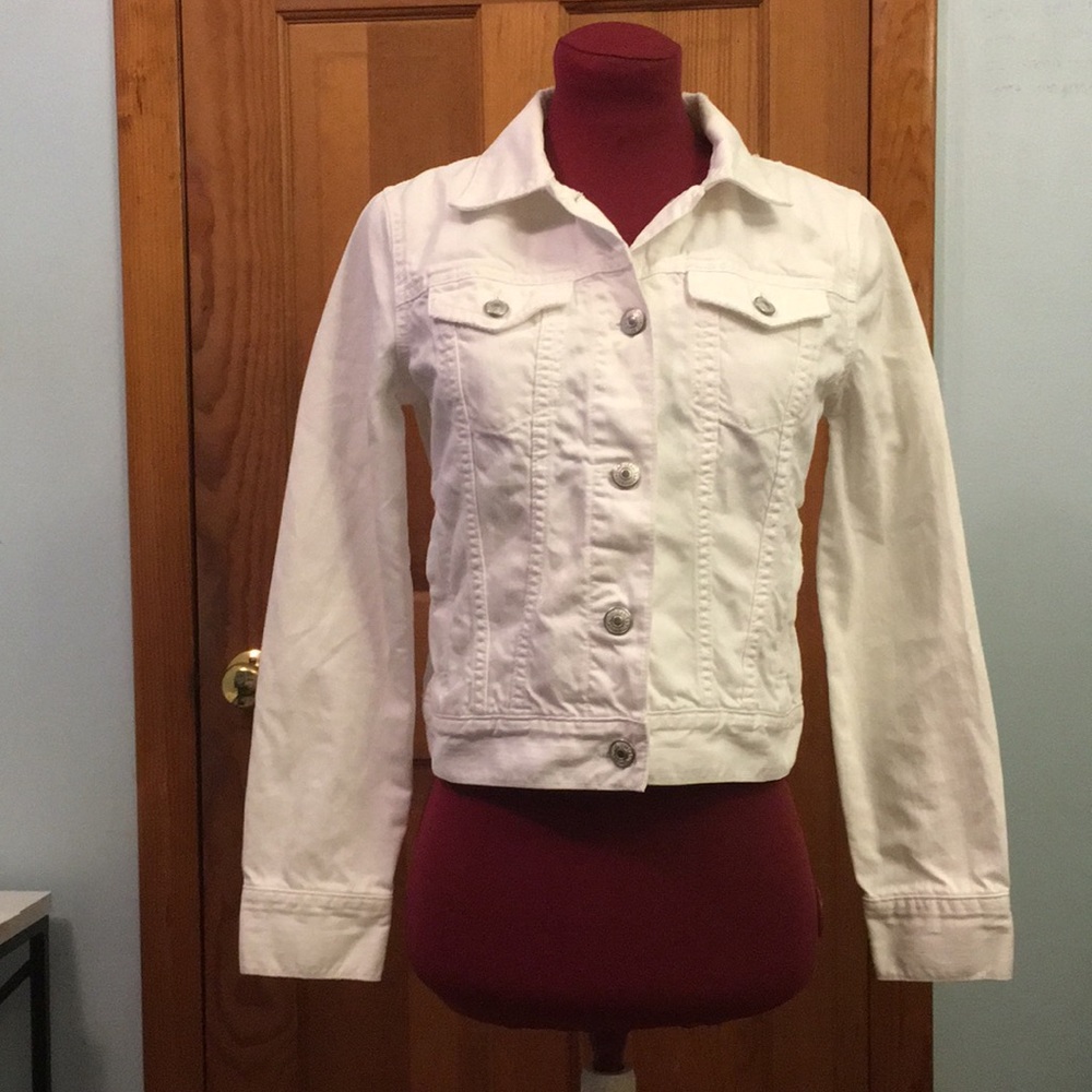 GAP Distressed White Denim Jacket
